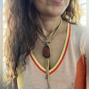 Agathe stone slice set in metal on a soft tan leather cord, made by me OOAK